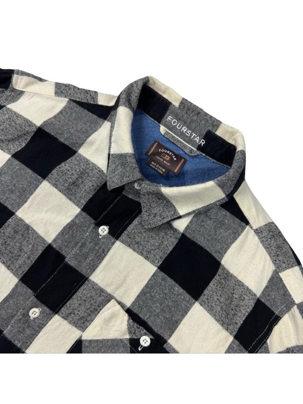 FourStar Men's Flannel L/S Shirt Button Shirt Black White Check • Medium